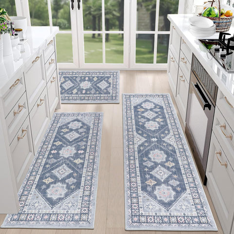 HEBE RUGS washable kitchen mat stays vibrant after machine washing.