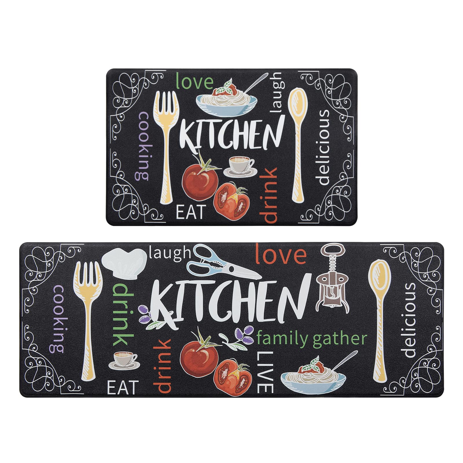 HEBE Kitchen Mats 2pc set with cushioned foam for comfortable standing at the sink.