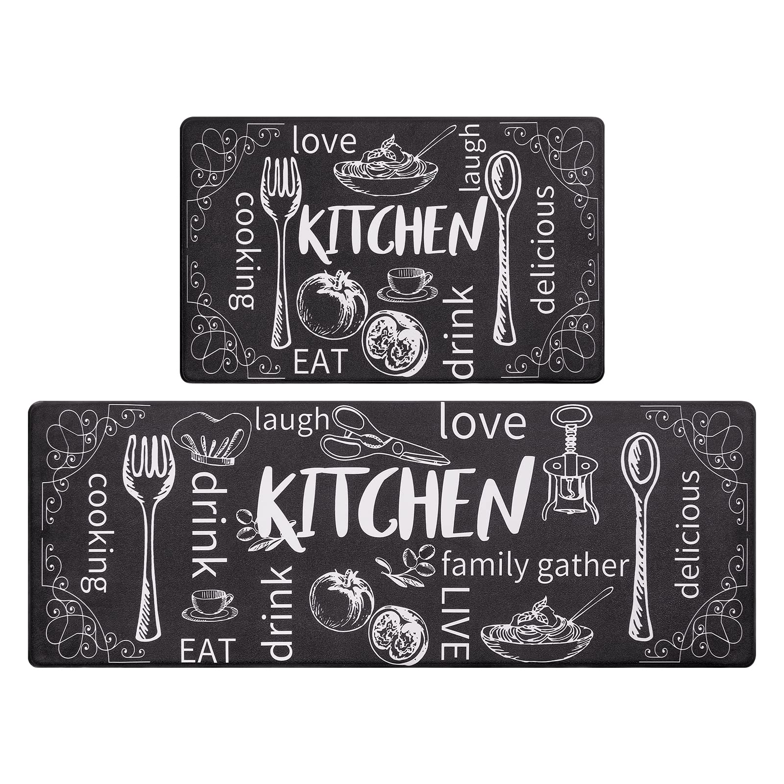HEBE 2-piece kitchen mats with foam cushioning for comfortable standing.