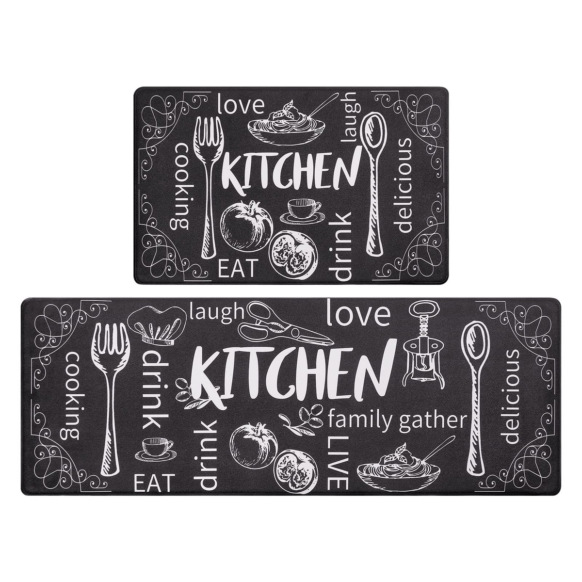 HEBE 2-piece kitchen mats with foam cushioning for comfortable standing.