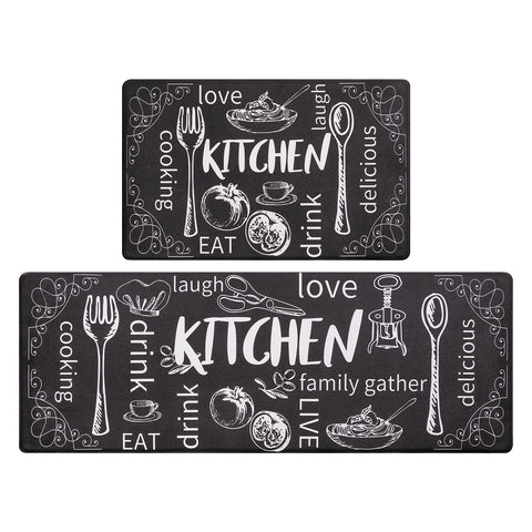 HEBE 2-piece kitchen mats with foam cushioning for comfortable standing.