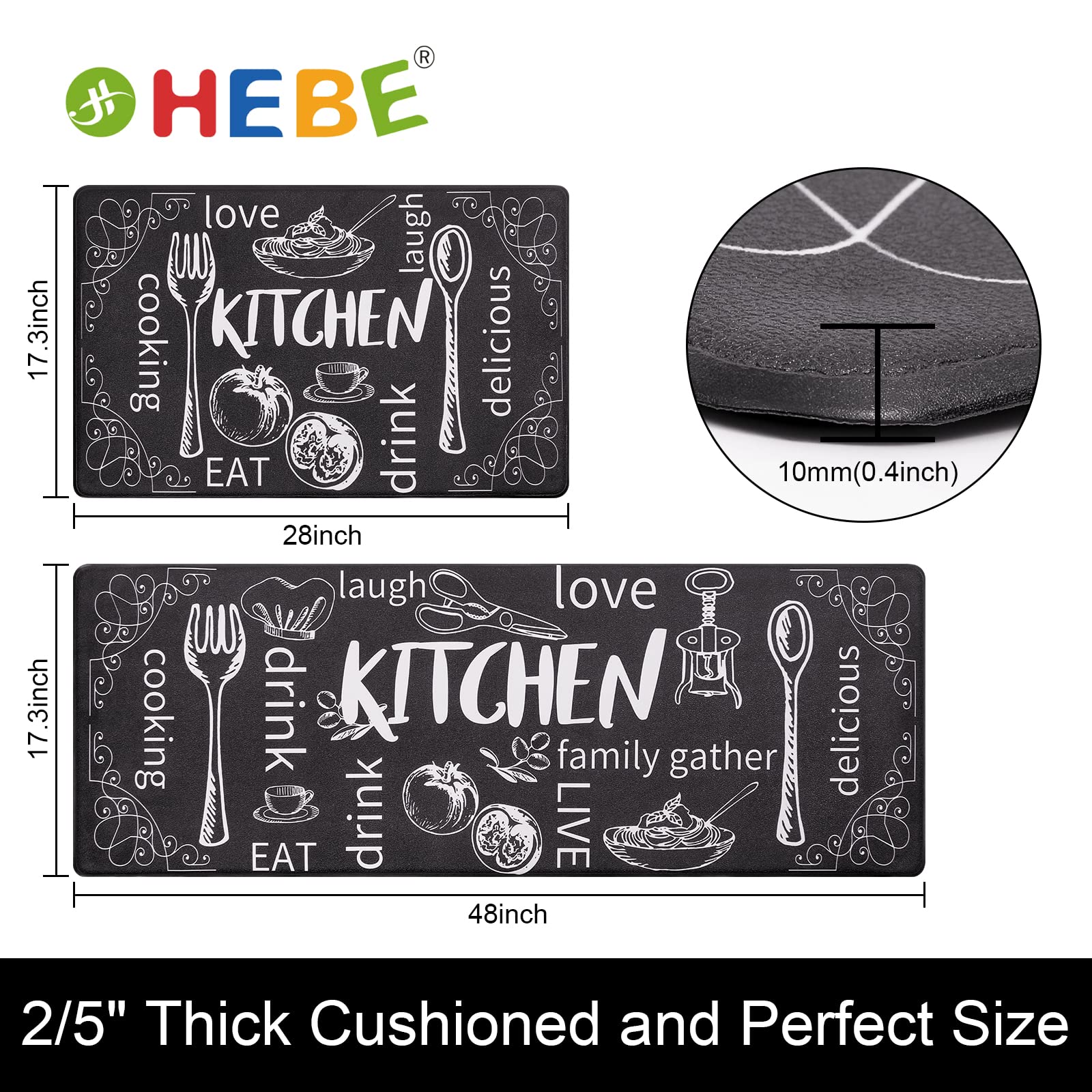 HEBE non-slip surface provides secure footing on tile or wood floors.