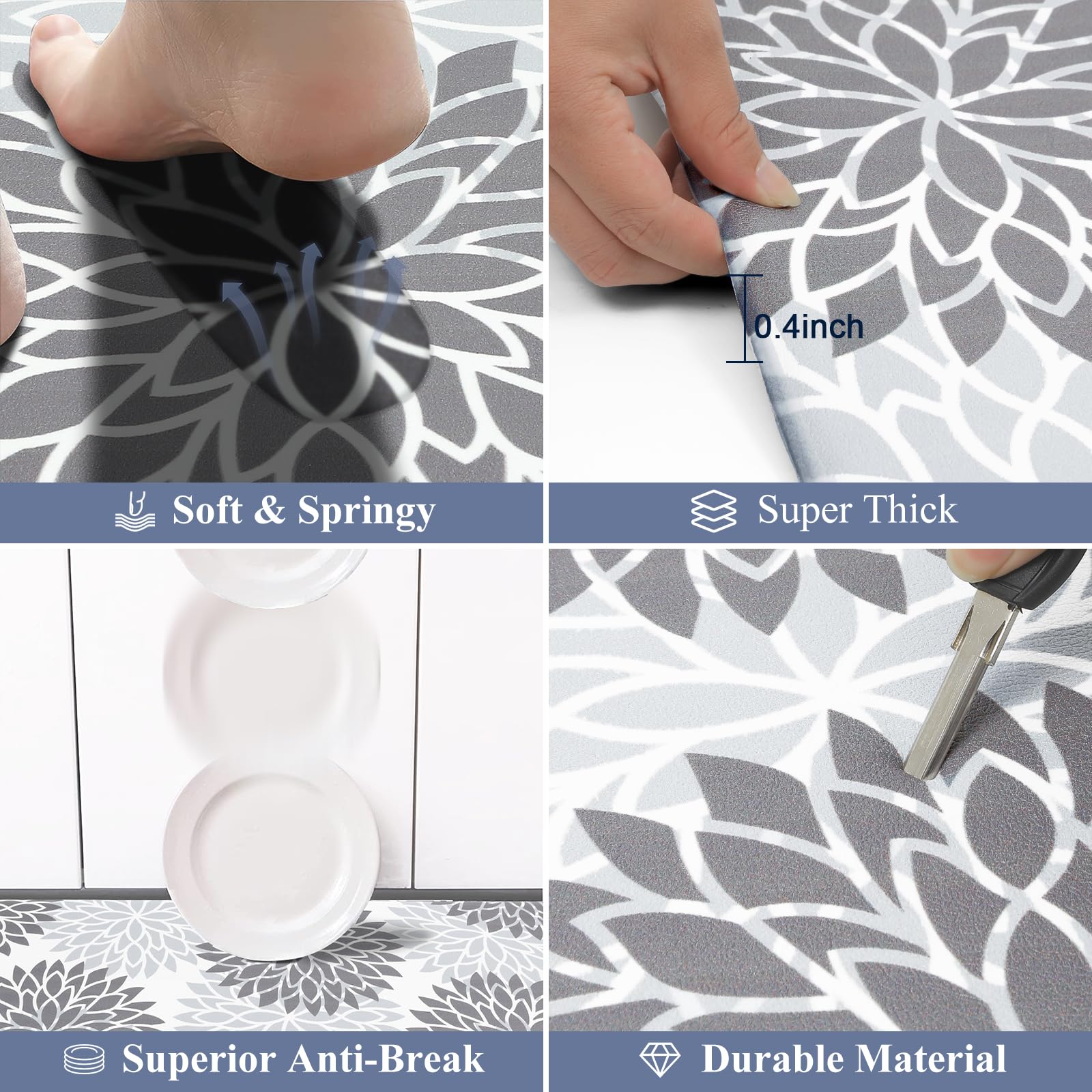 HEBE rectangle kitchen mat 17.3x28 inch offers non-slip safety on floors.