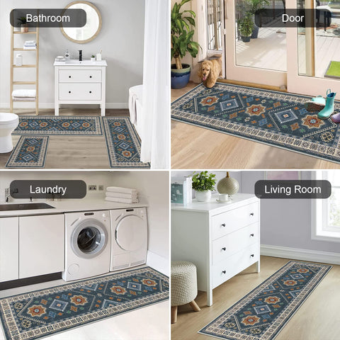 HEBE RUGS Boho hallway entrance rug joins laundry and entryways with style.