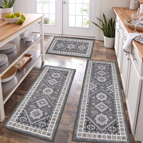 HEBE RUGS Boho kitchen rug set 3-piece on floor, decorative and versatile
