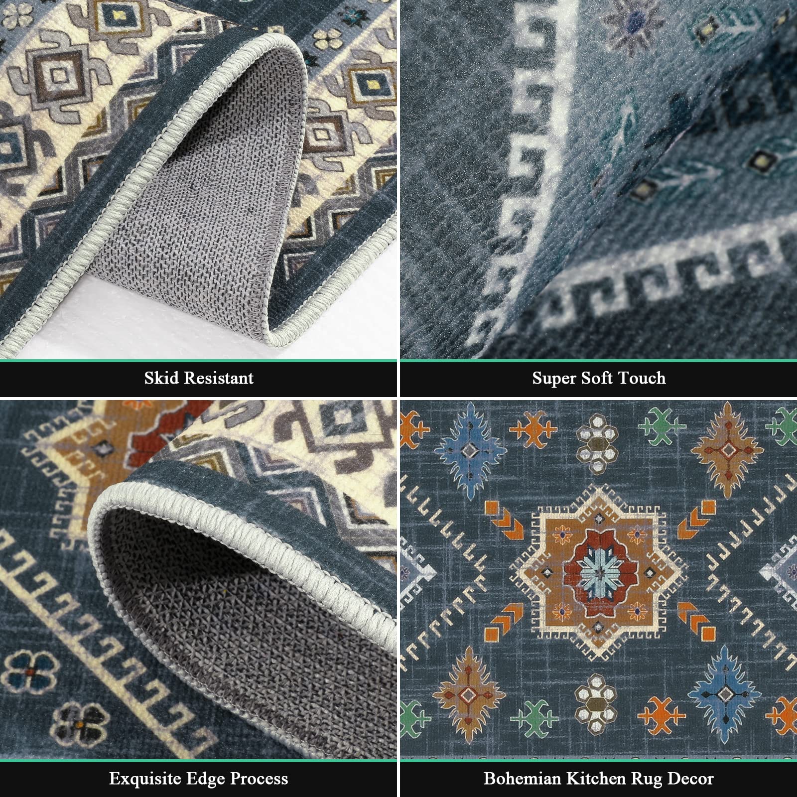 HEBE RUGS Boho runner non-slip back keeps corridors steady and safe.
