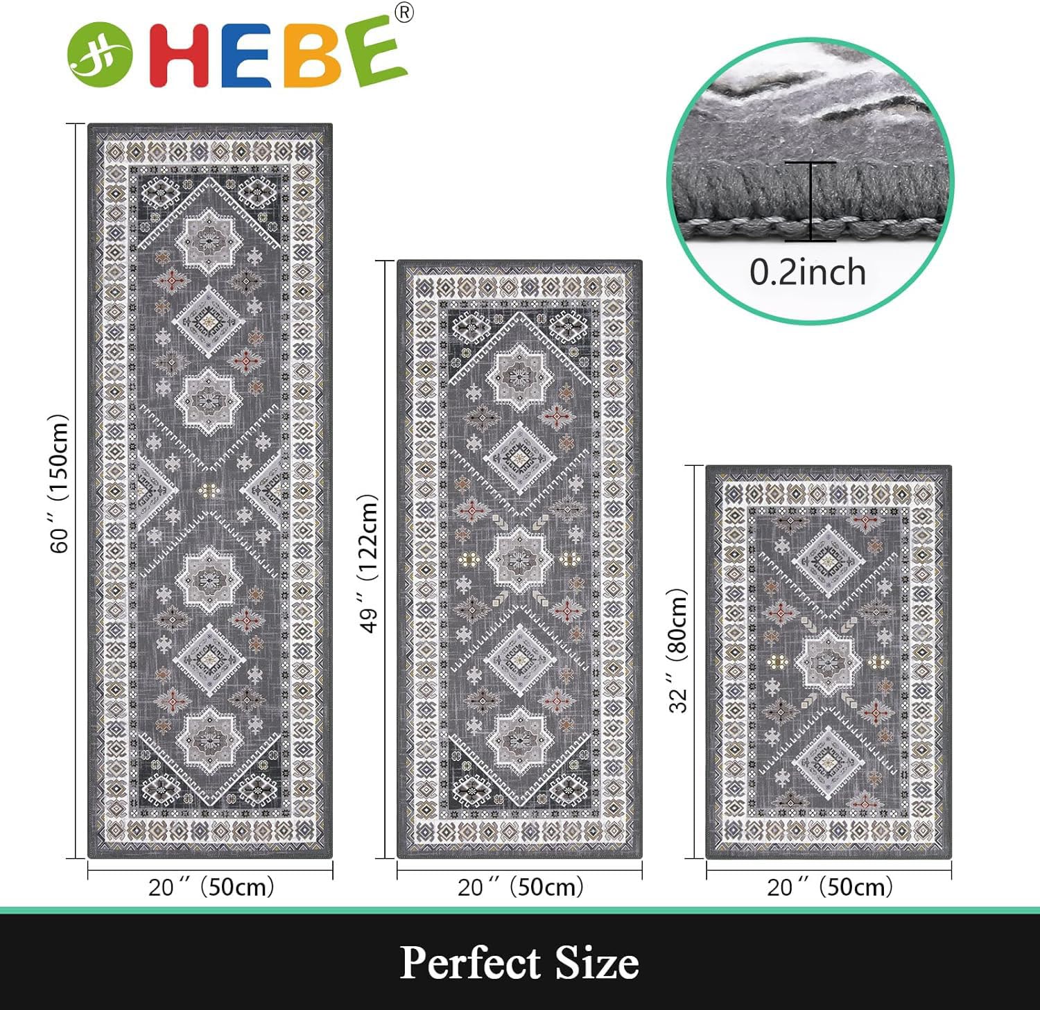 HEBE RUGS Boho kitchen runner with non-slip backing improves safety