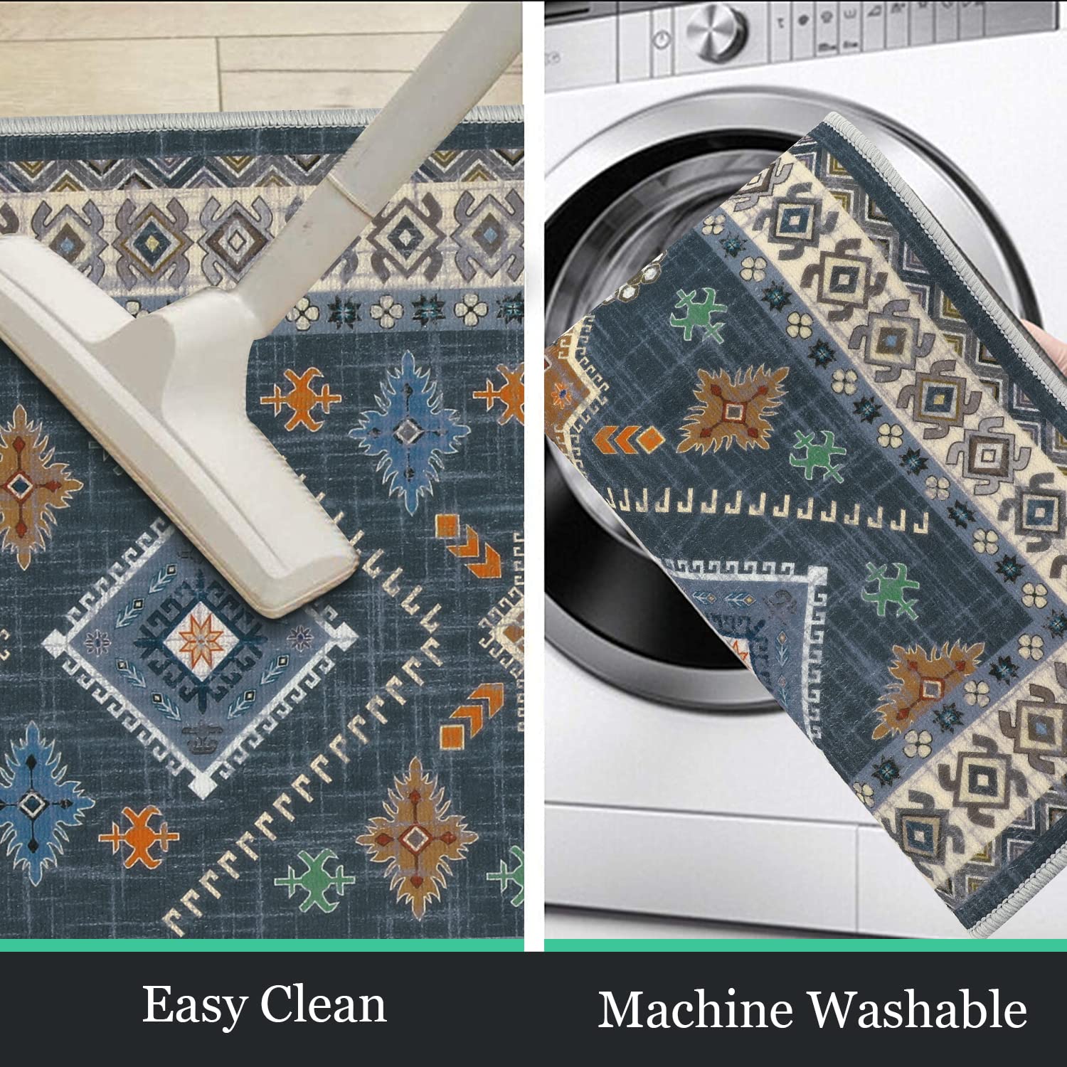 HEBE RUGS Boho runner washable makes cleaning easy after spills.