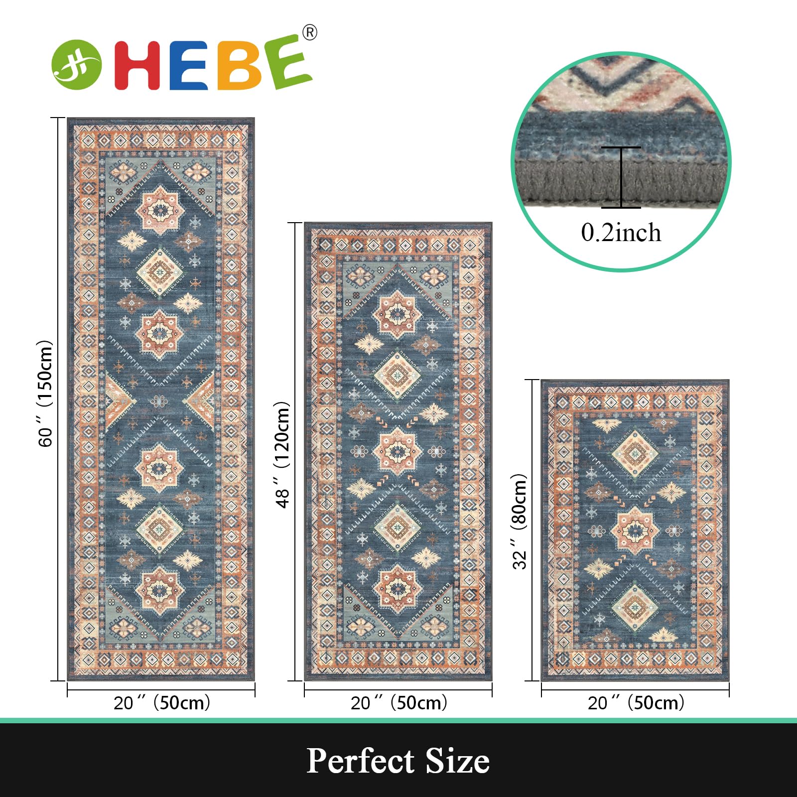 HEBE RUGS boho kitchen runner laid in hallway