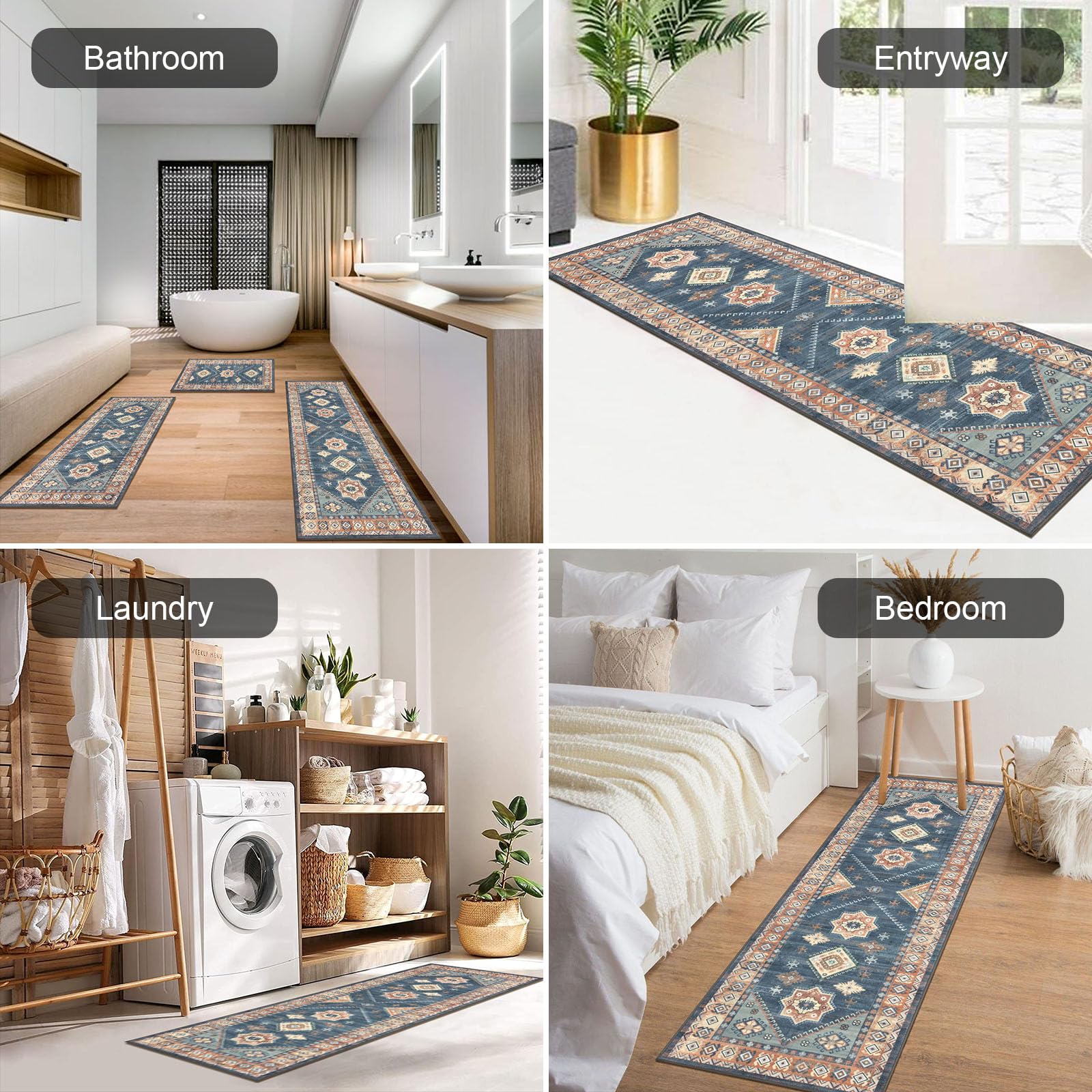 HEBE RUGS machine washable kitchen rug set for easy cleaning
