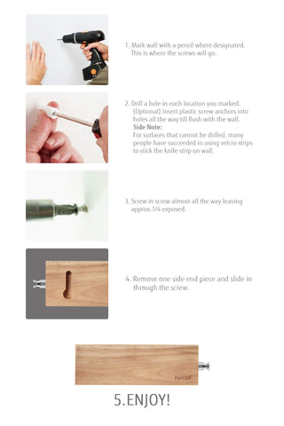 hecef acacia wood knife strip brown finish blends with kitchen décor.