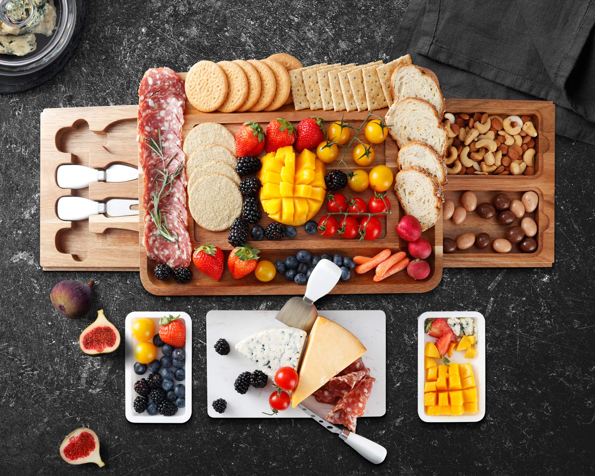 Hecef cheese board with stainless steel knife set for convenient serving