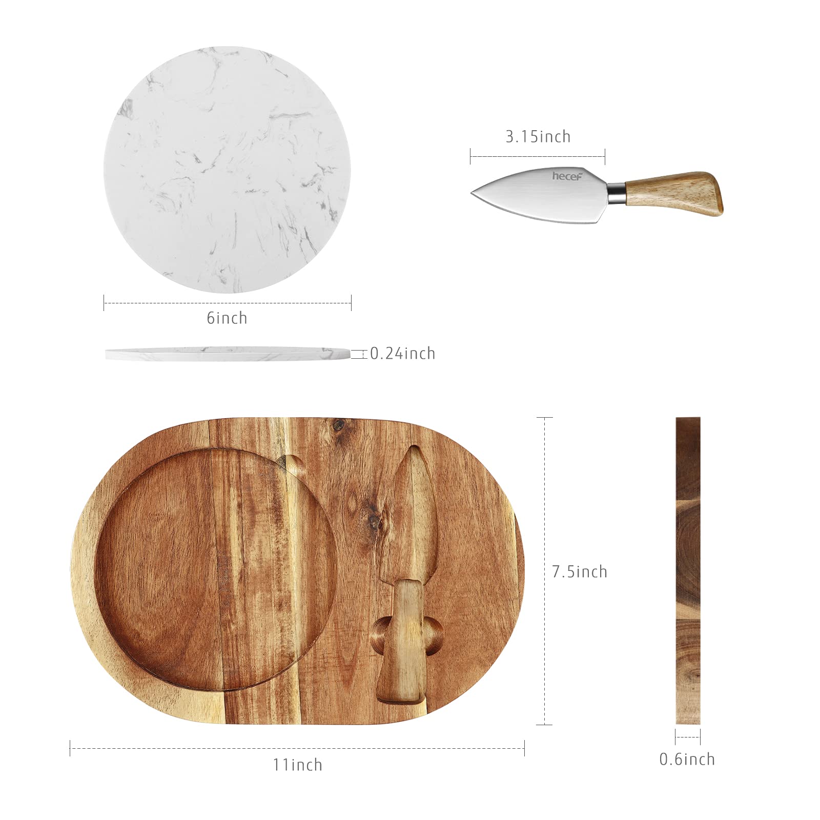hecef cheese knife stainless steel with acacia wood handle for clean, precise cuts