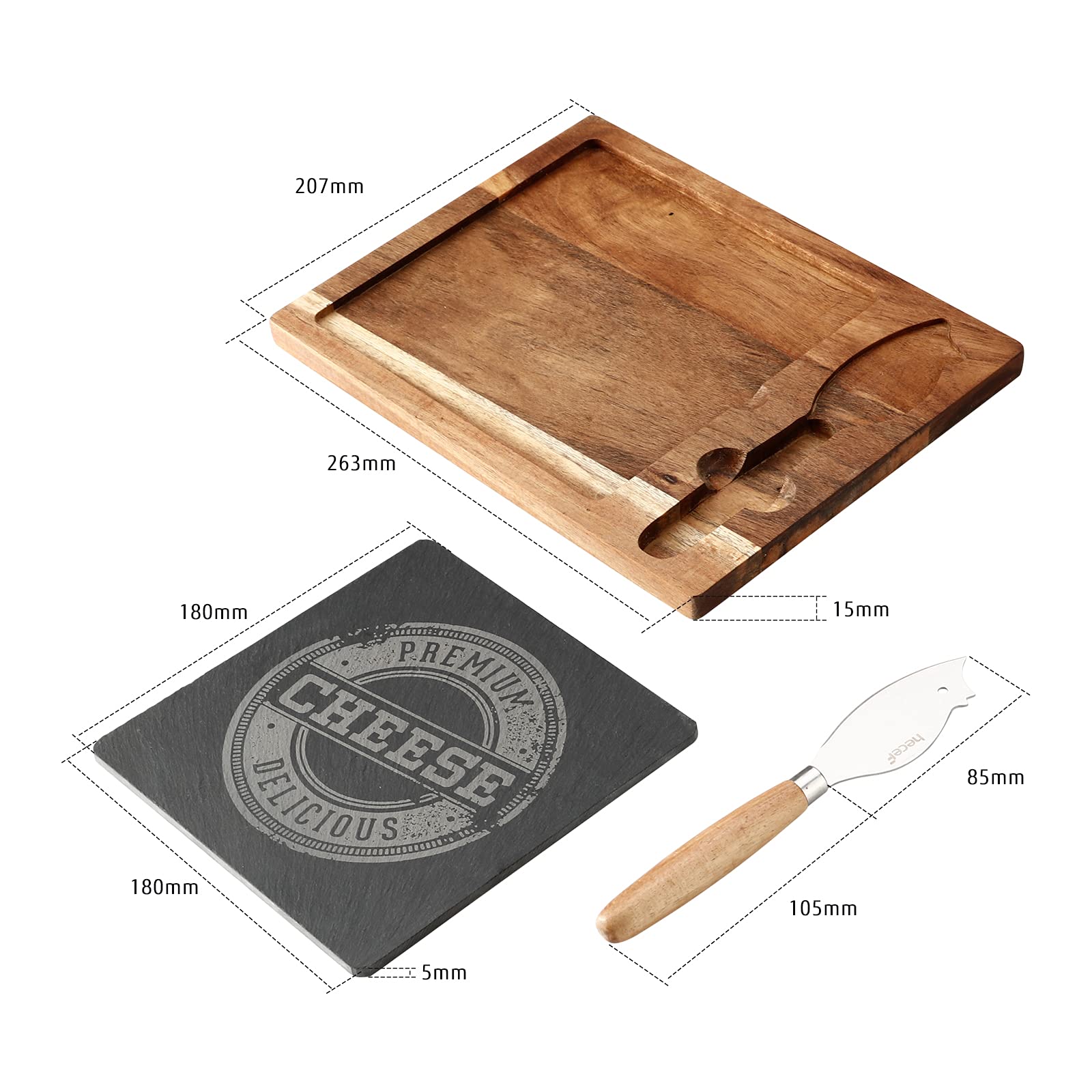 hecef mouse-shape cheese knife with ergonomic acacia handle.