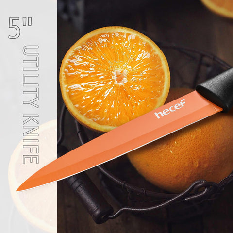 Hecef orange-coated blades reduce sticking for smooth cutting.