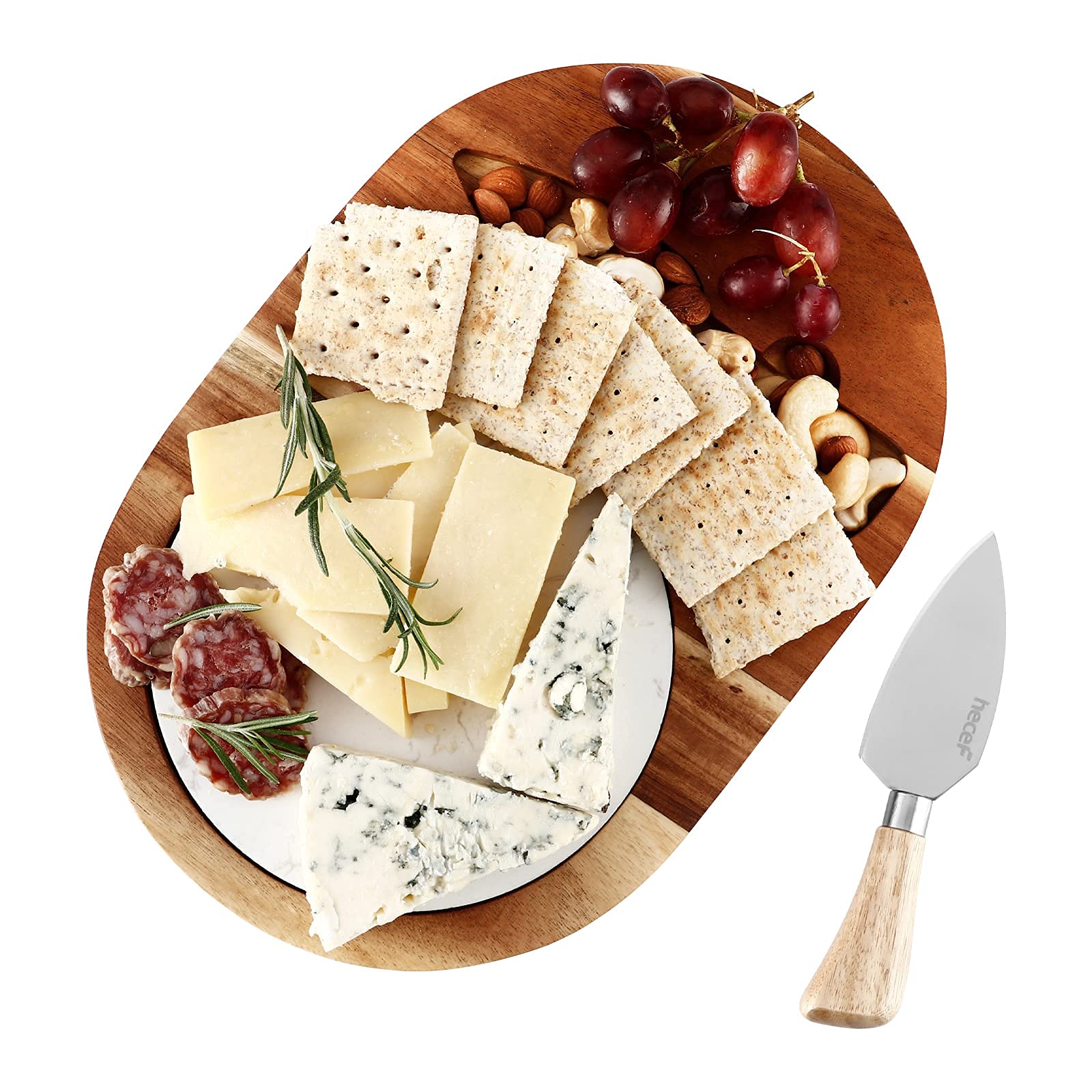hecef oval cheese board marble side highlights removable surface for versatile serving