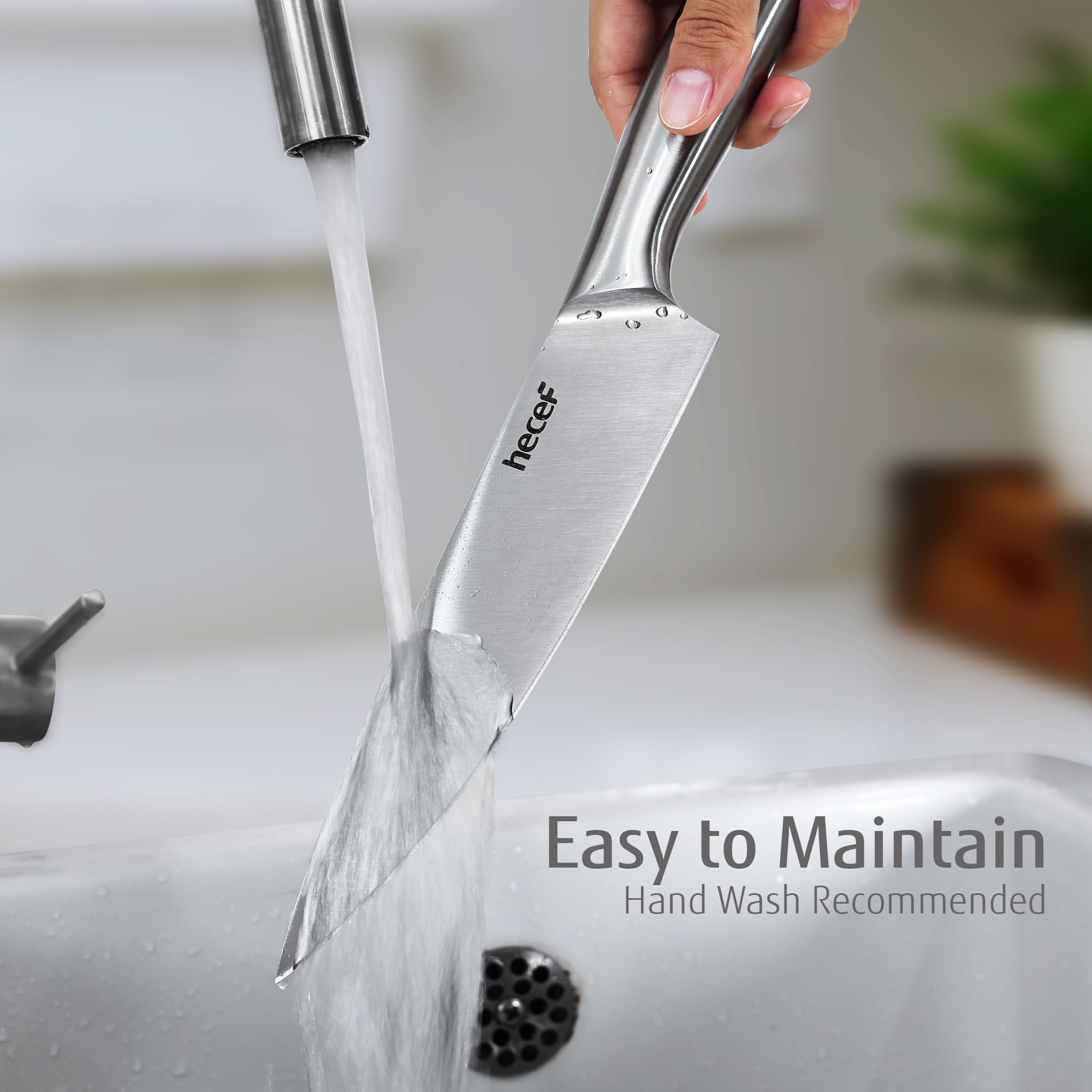 hecef Silver hollow-handle ergonomic grip showing balanced weight