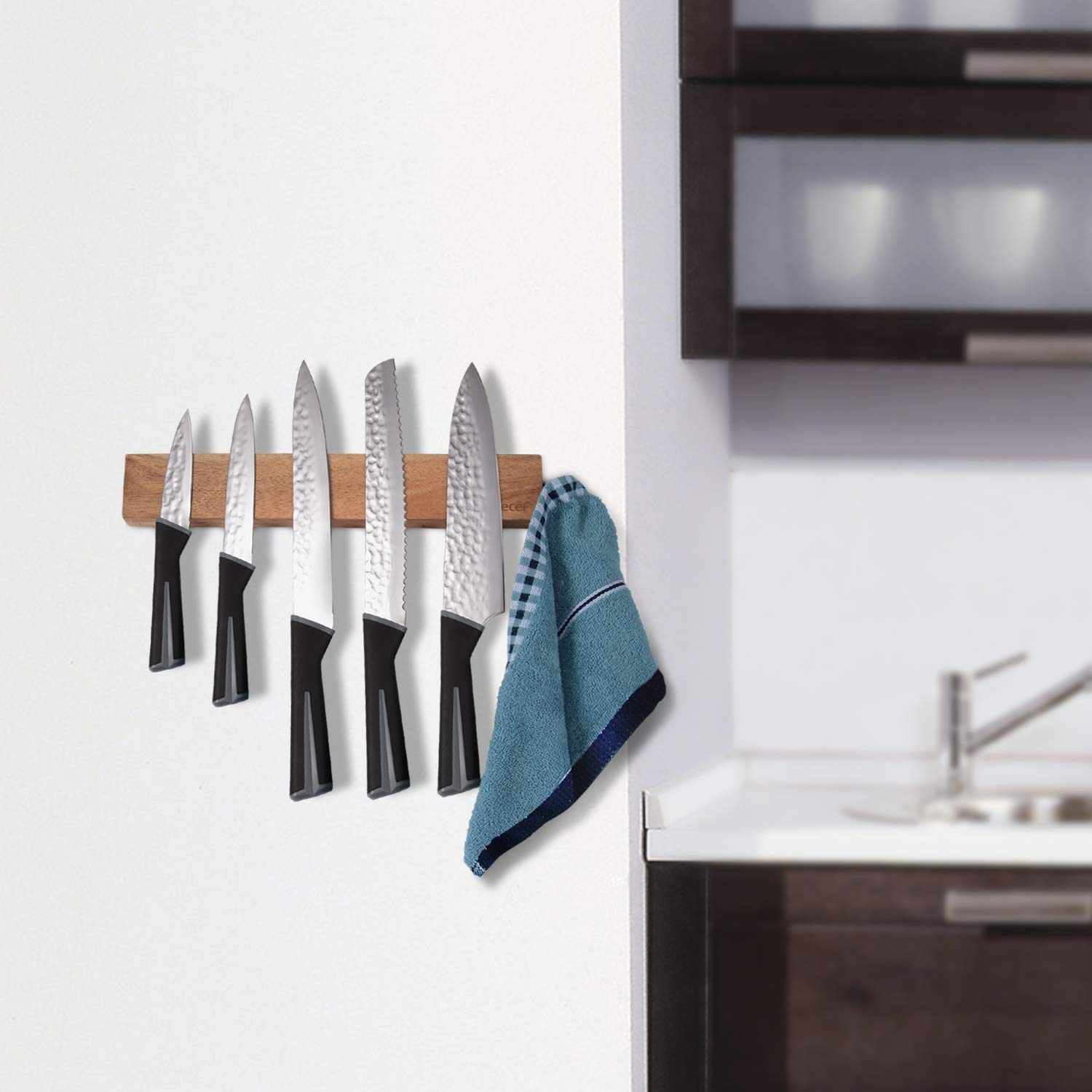 hecef slim knife strip saves countertop space while keeping tools accessible.