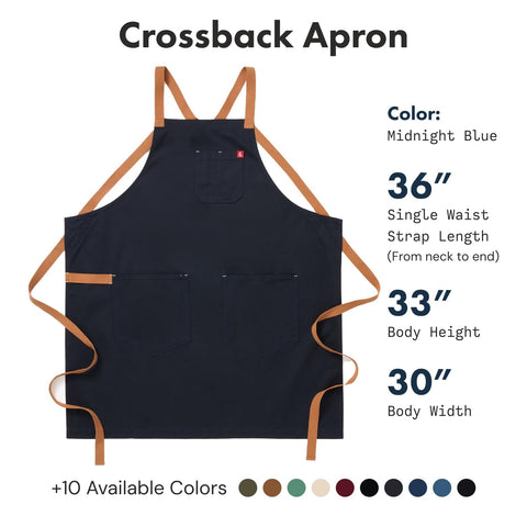 Hedley & Bennett Crossback Apron chest pockets keep tools within reach during service.