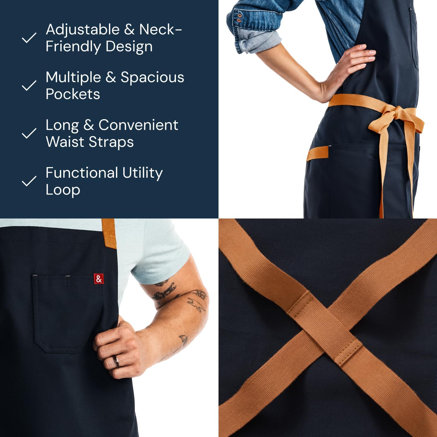 Hedley & Bennett Crossback Apron reinforced loop for utensils and towels.
