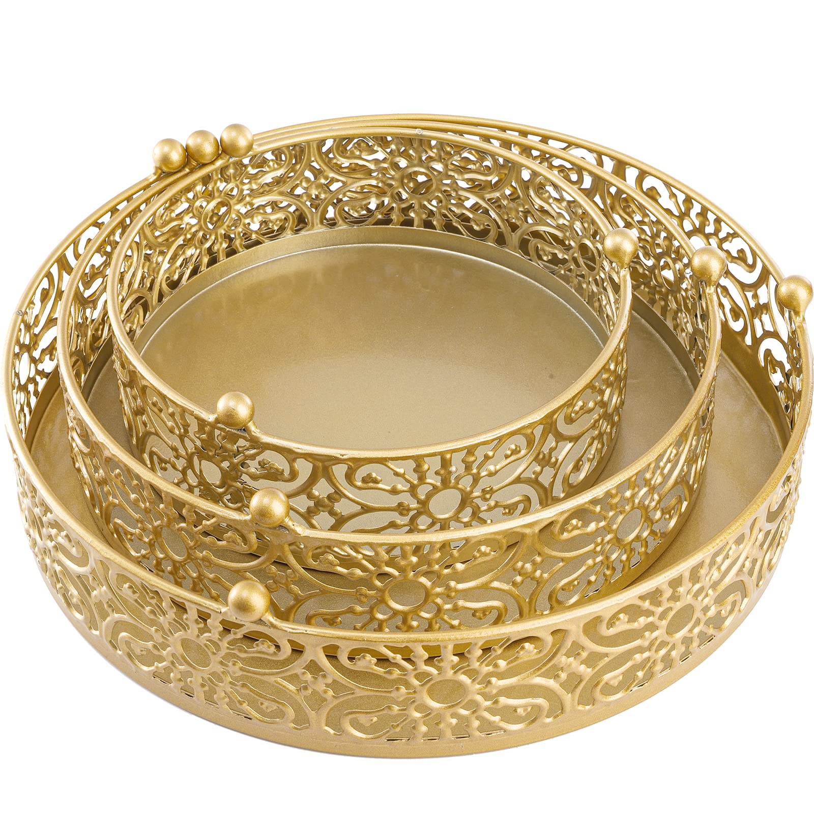 Hedume 12-inch round gold cake stand creates a striking centerpiece.