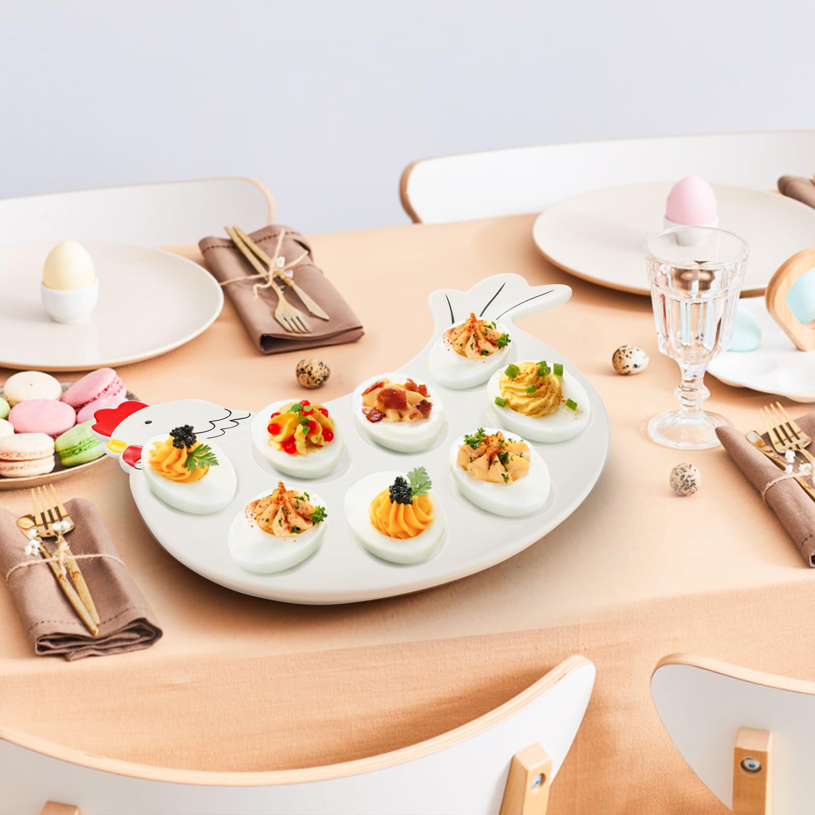 Hedume easy-clean-porcelain-egg-tray resists stains during cleanup.