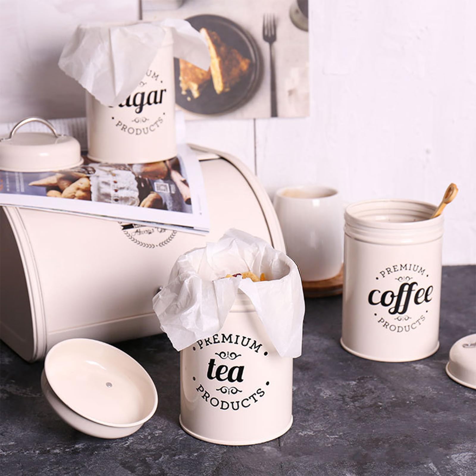 Hedume nesting metal canisters stack neatly for space-saving storage.
