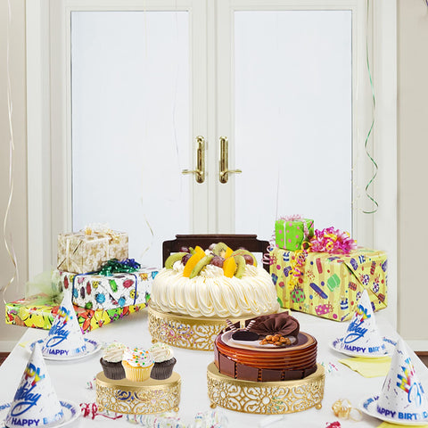 Hedume party cake stand set in gold for weddings and celebrations.