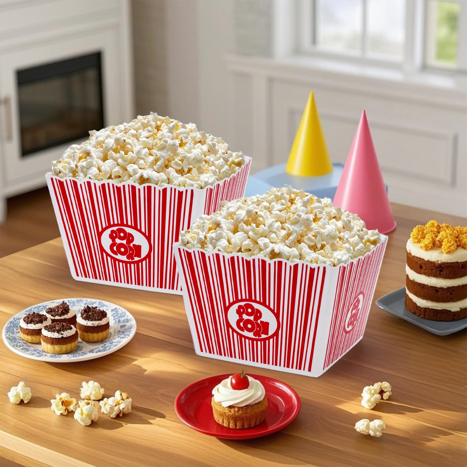 Retro movie night vibe with Hedume red-and-white striped boxes.