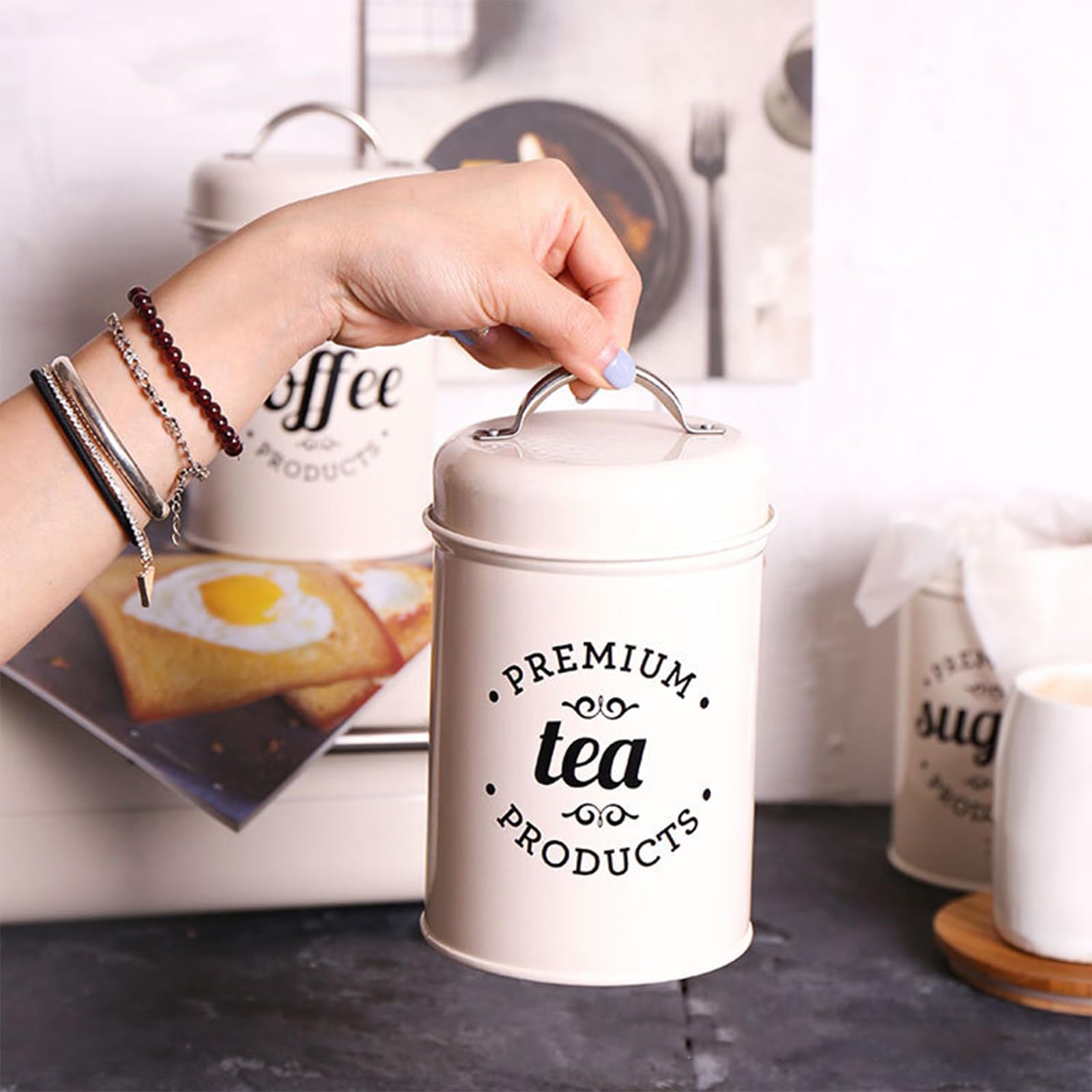 Hedume rustic kitchen decor canisters add farmhouse charm to countertops.