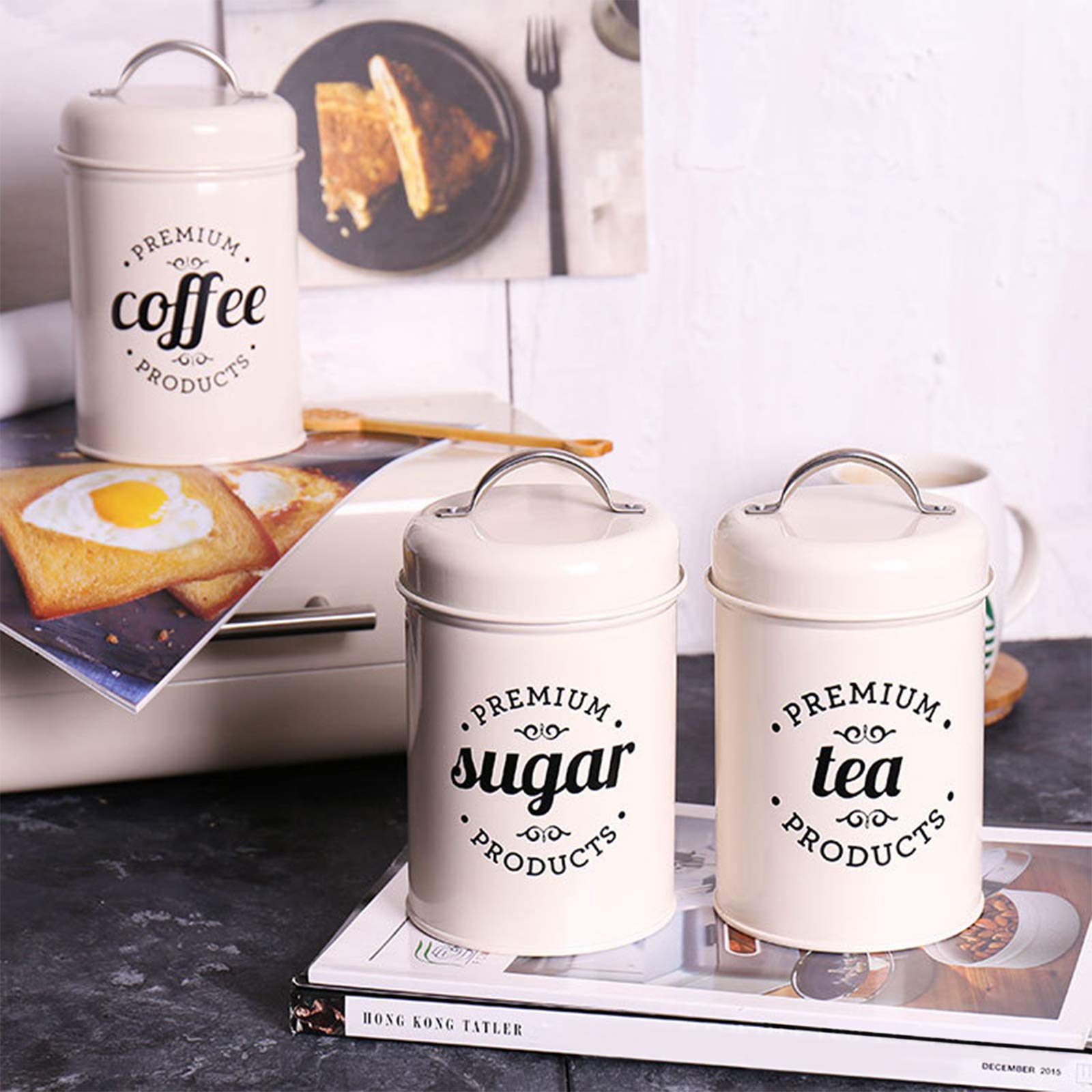 Hedume sugar canister with airtight lid protects against clumping.