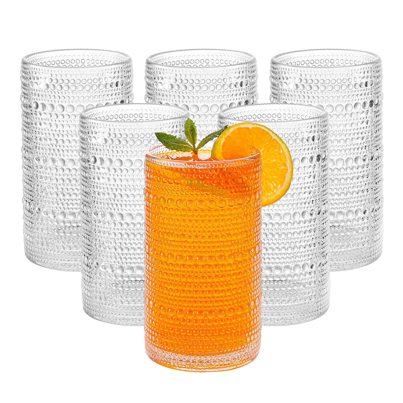 HEFBCOMK vintage hobnail highball glasses for elegant cocktails and entertaining.