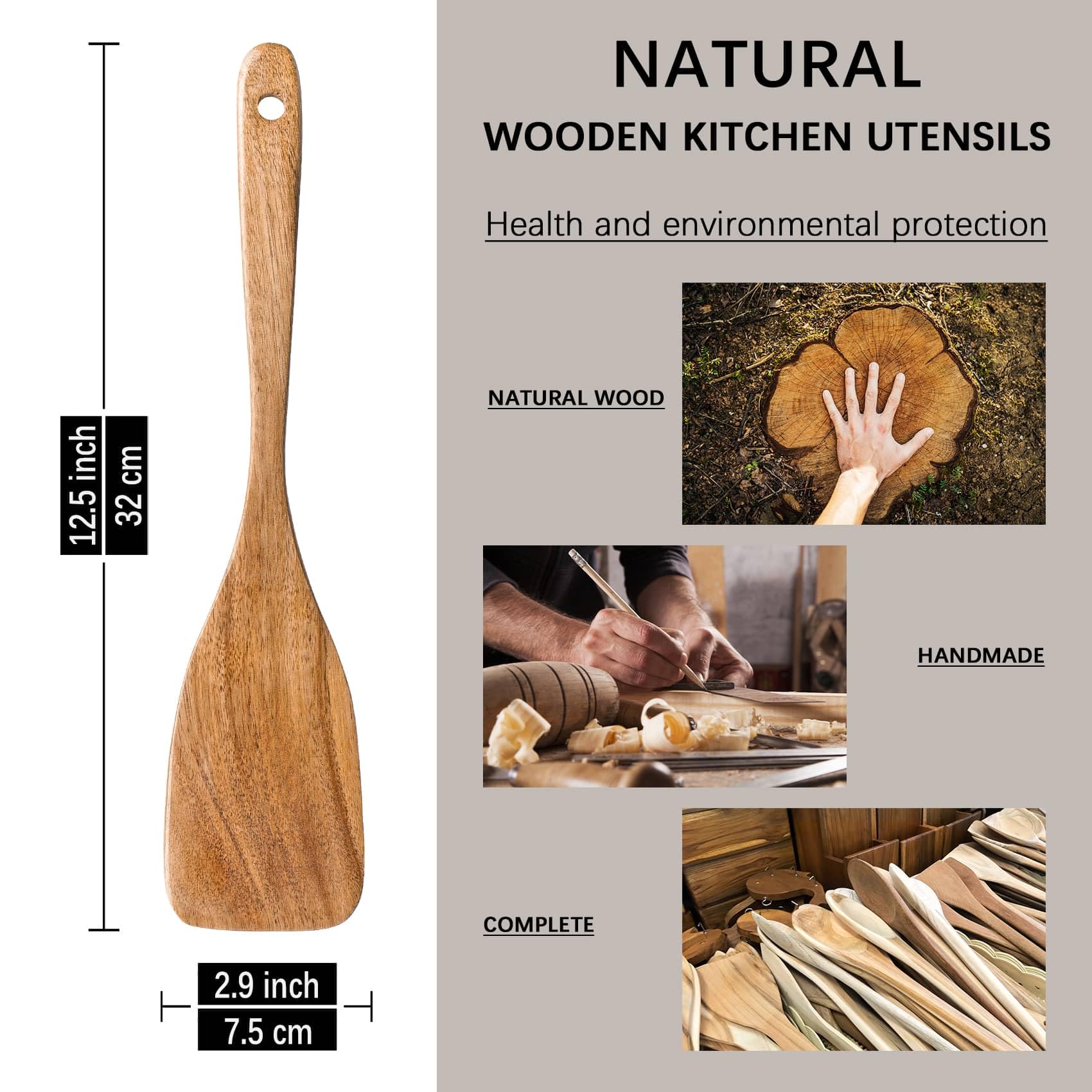 Hefild flat spurtle with long handle gliding across a pan