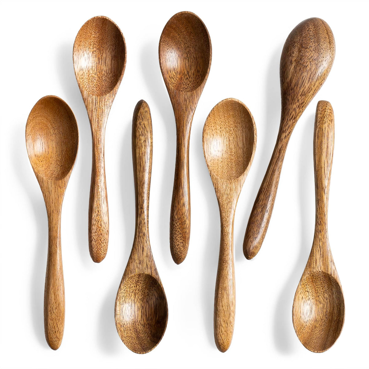 Hefild mini spoons set showcasing natural acacia wood for elegant serving.