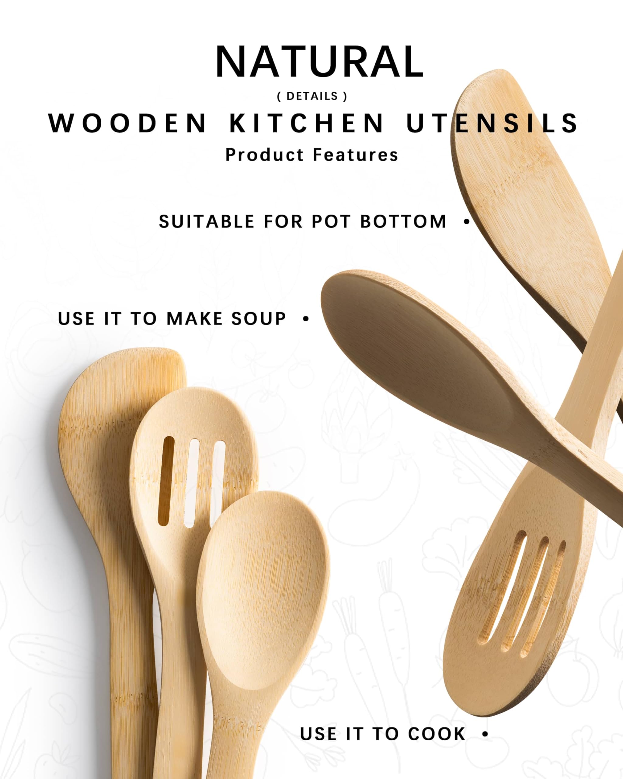 Hefild wooden spatula in use for non-stick pans.