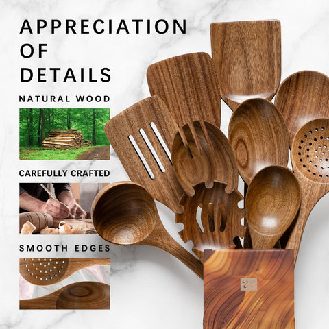 Hefild wooden utensils in a drawer for easy access