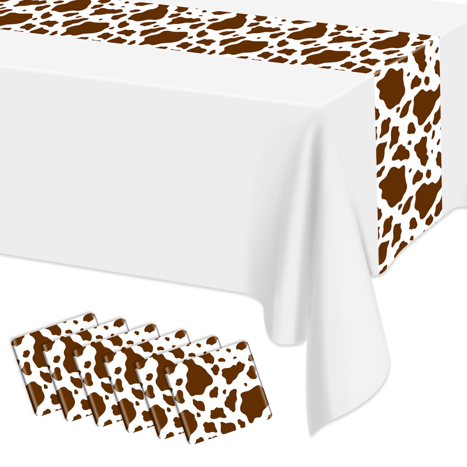 Hegbolke brown cow print table runner, waterproof protection for outdoor parties