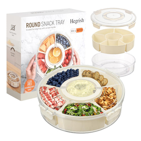 Hegrish divided rotating tray with lid and handle for organized serving on the go.
