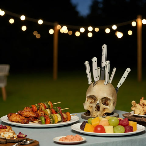 Antiqued finish adds vintage Gothic character to the skull display.