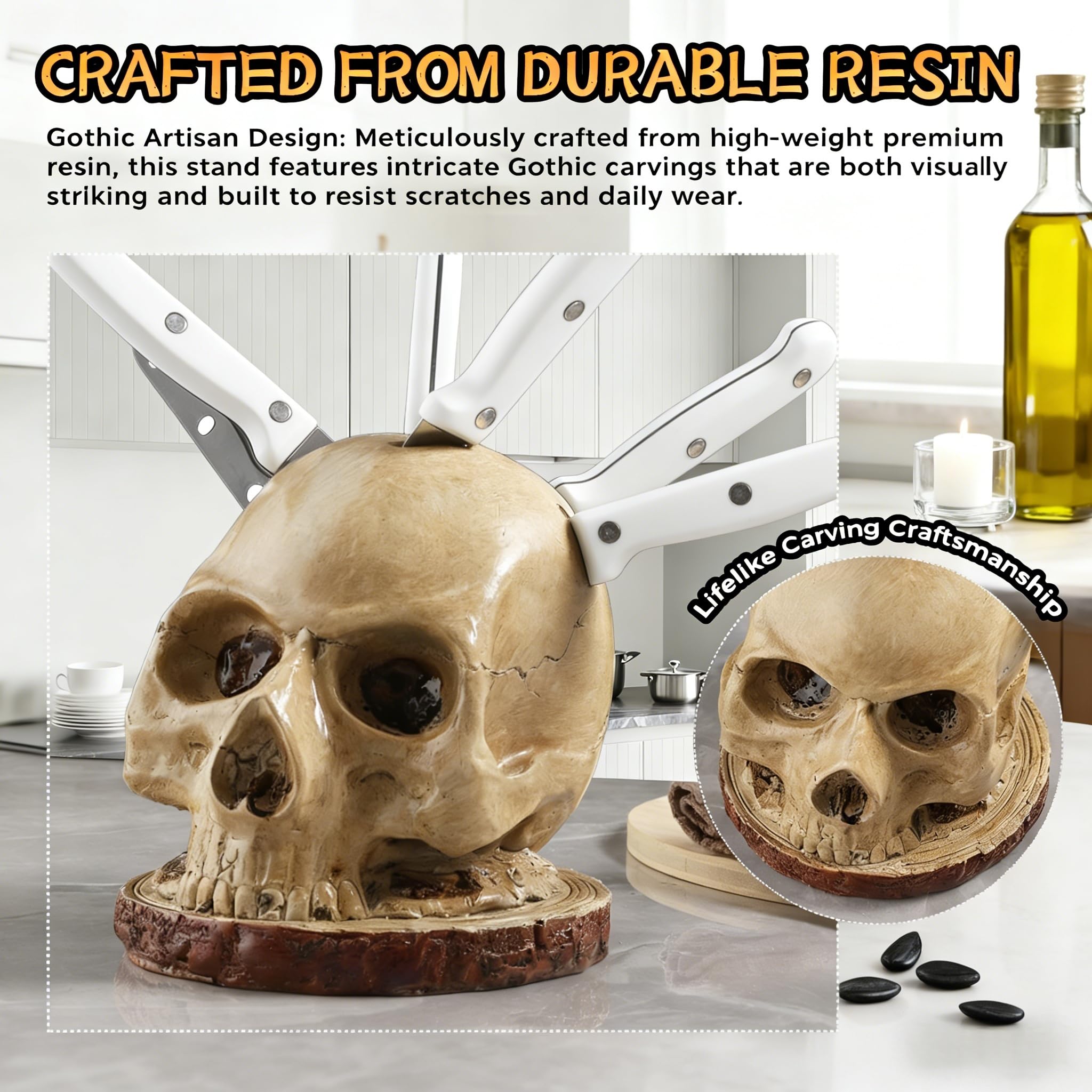 Gothic decor centerpiece enhances countertops and desks with striking charm.