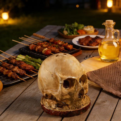 Six-slot holder anchors kitchen tools with a bold, dramatic presence.