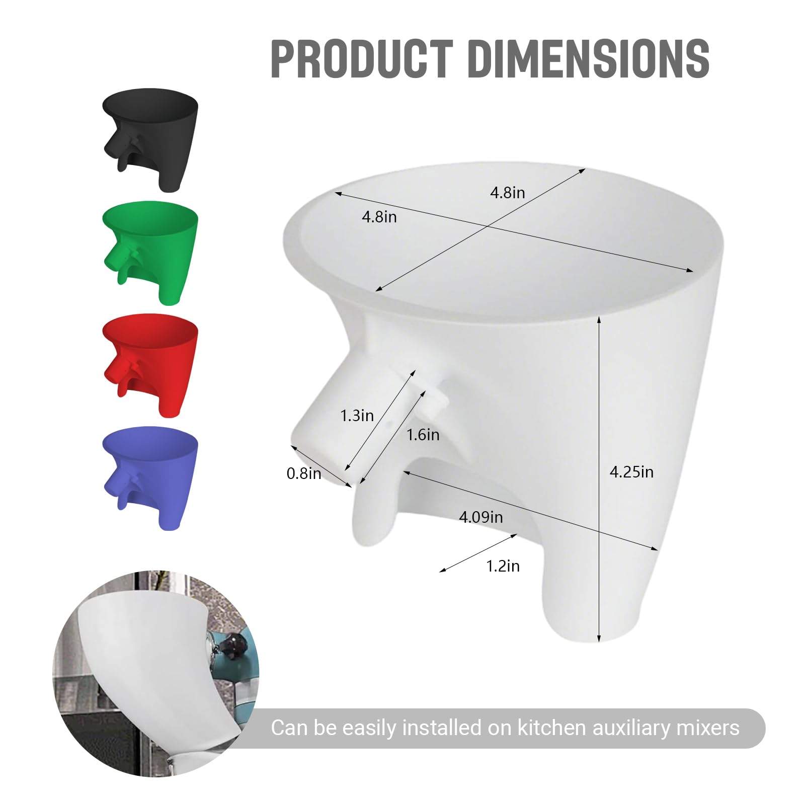 Heiluxe attachment shows a precision spout guiding dry ingredients for steady pouring.
