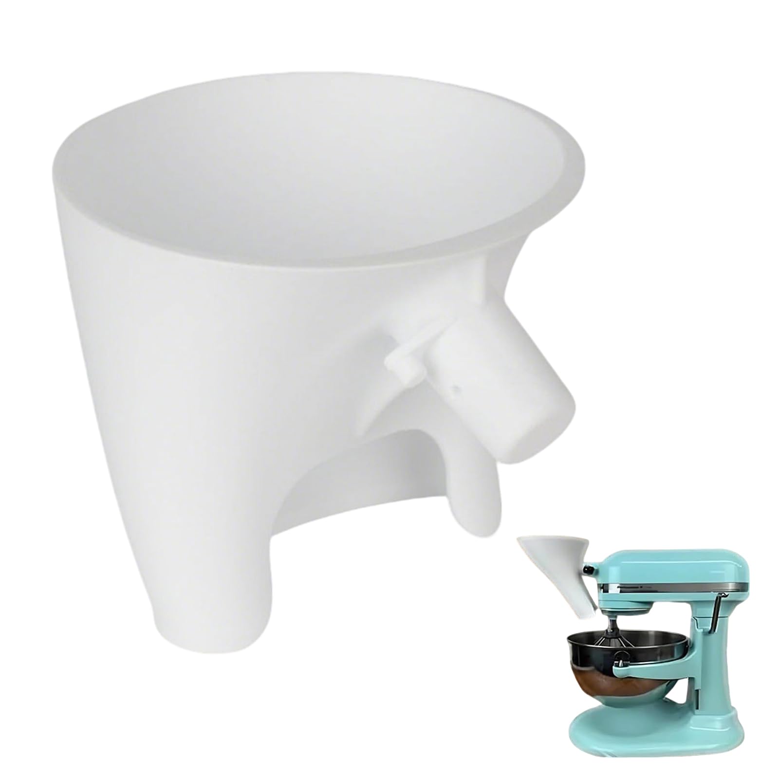 Heiluxe flour funnel for KitchenAid mixer pours neatly into the bowl with minimal mess.