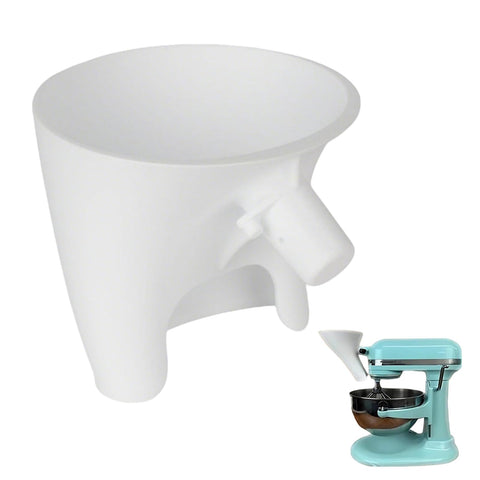 Heiluxe flour funnel for KitchenAid mixer pours neatly into the bowl with minimal mess.