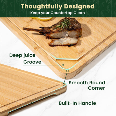 Heimlove cutting board made from sustainably sourced Moso bamboo.