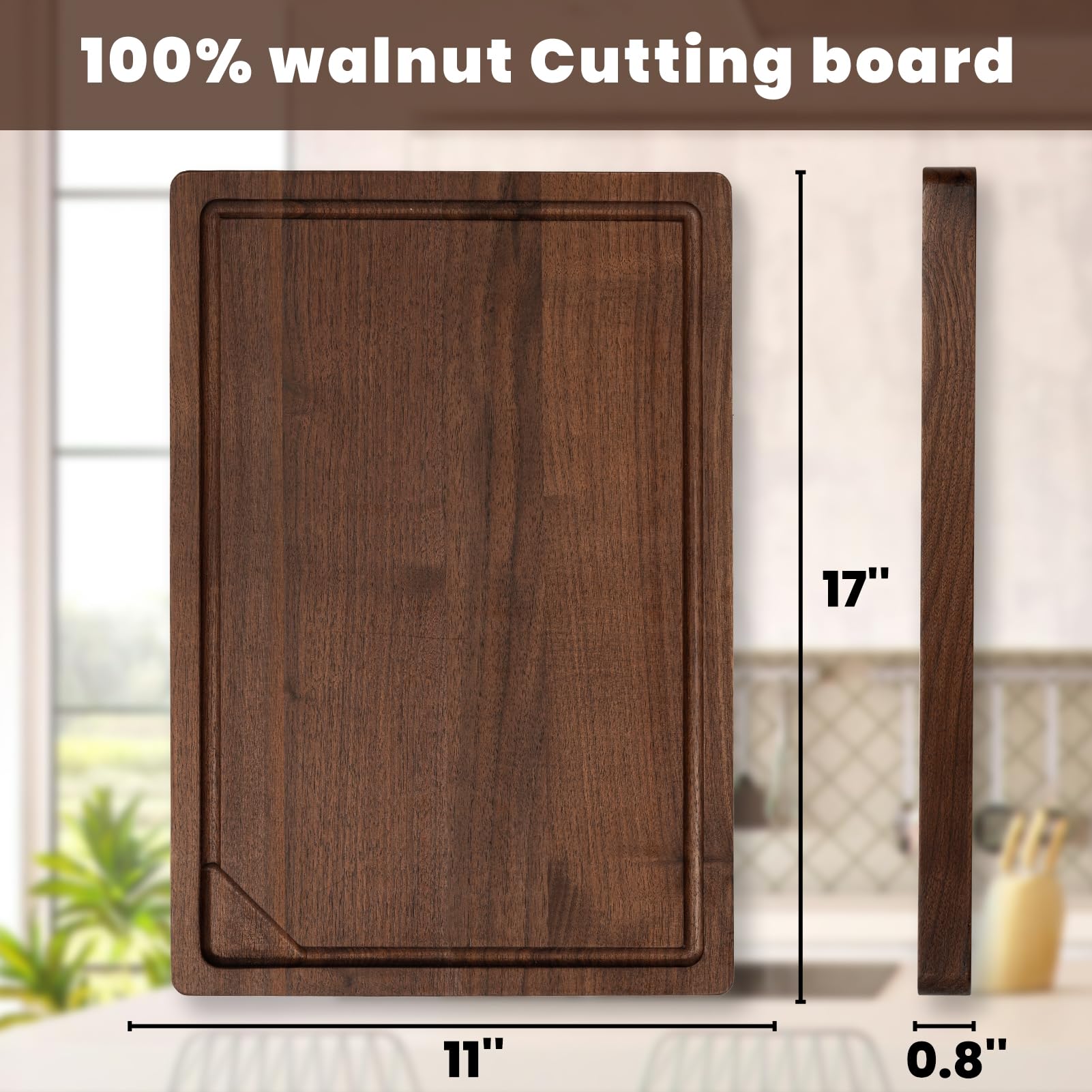 Heimlove Walnut Cutting Board handles close-up for easy transport