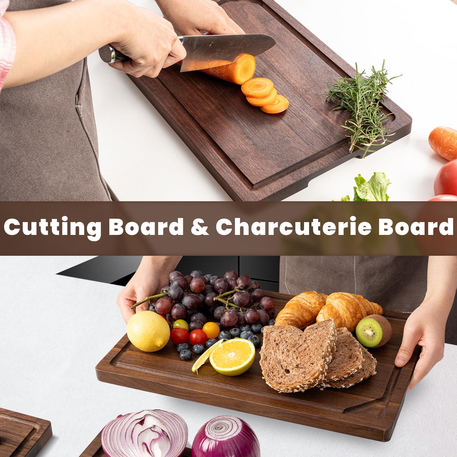 Heimlove Walnut Cutting Board reversible design for versatile prep