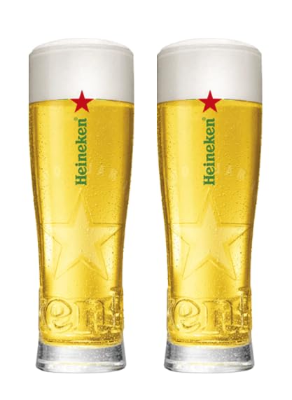 Heineken Signature Beer Glasses 16 oz pour to enhance aroma and keep beer cold.