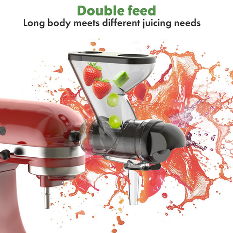 Heiolkako dual-feed chute design allows efficient processing of multiple ingredients.