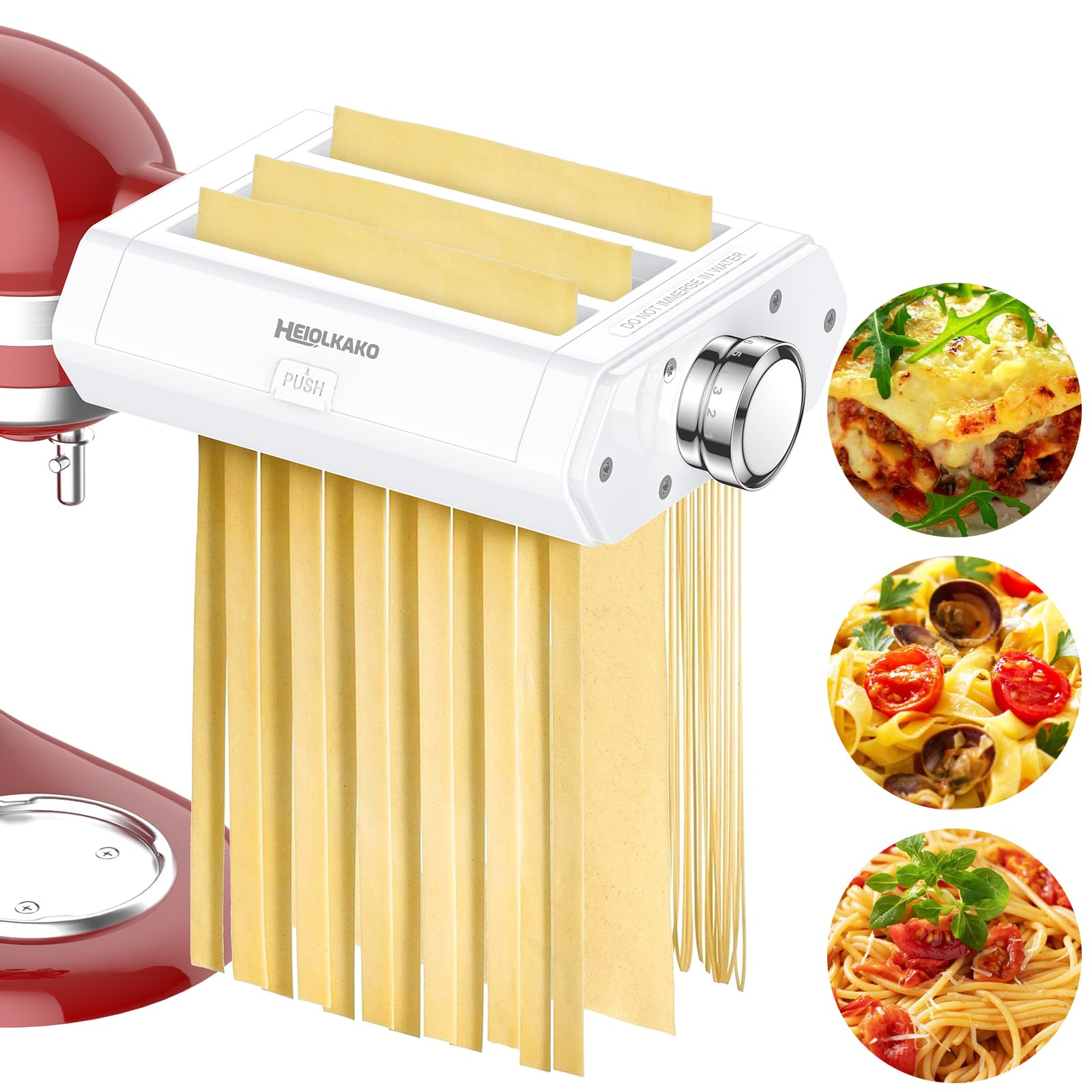 Heiolkako pasta attachment roller shapes even pasta sheets for uniform results.